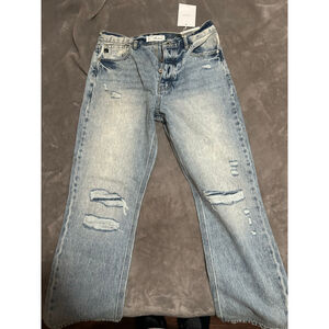 Women's Kancan Light Blue Distressed Straight Leg Jeans Size 9